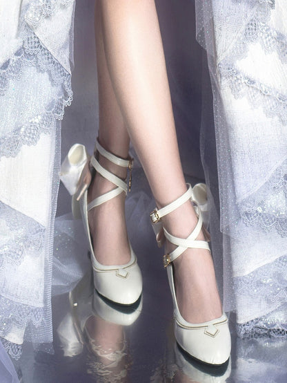 Star Dream White High Heels Bow at Back