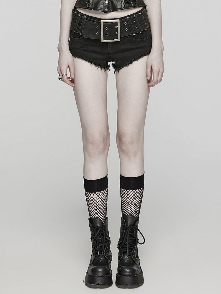 Black Punk Denim Shorts