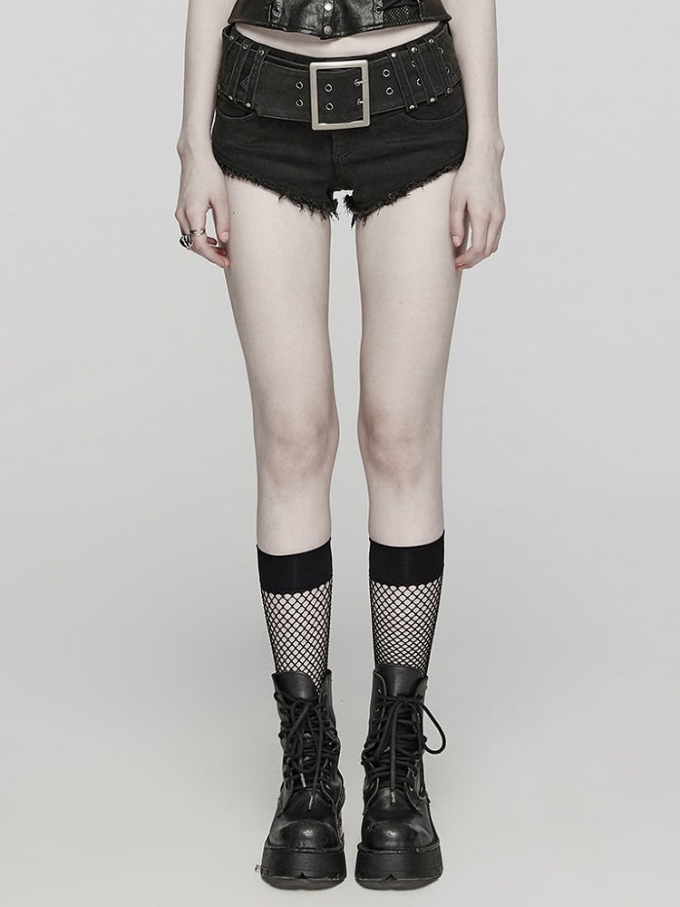 Black Punk Denim Shorts