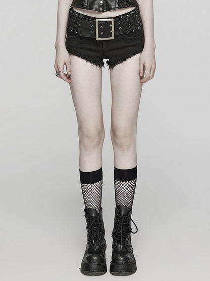 Black Punk Denim Shorts