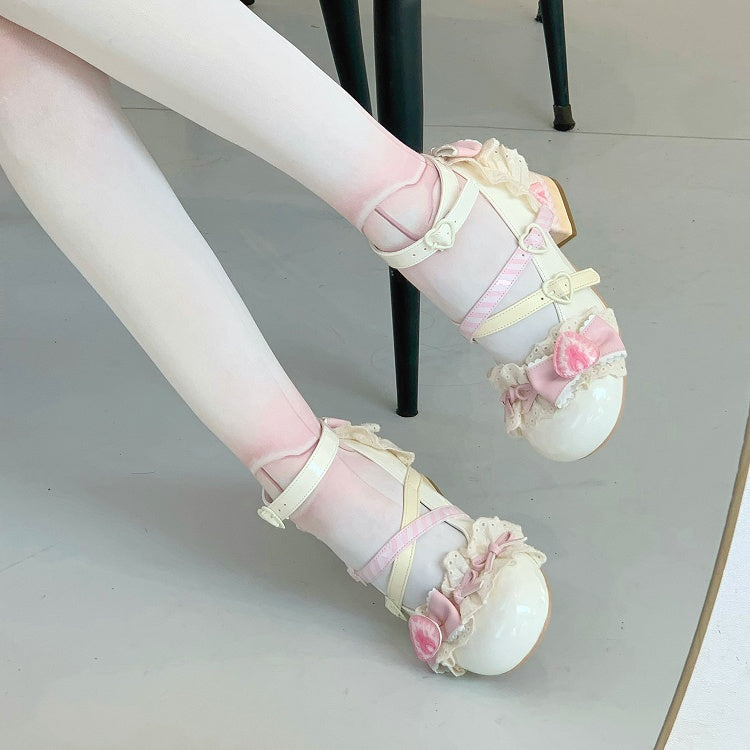 White Chocolate Strawberry Cake Sweet Lolita Mary Jane Shoes