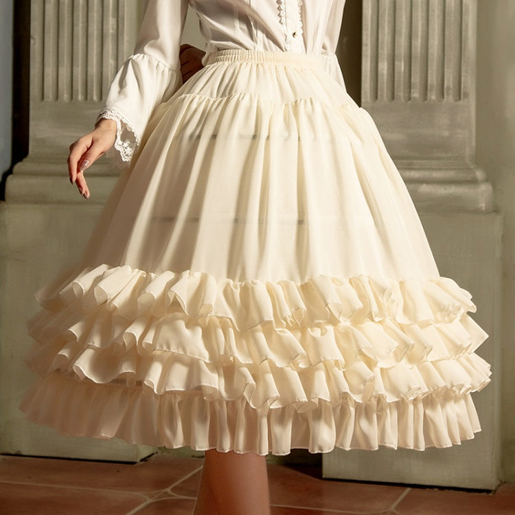 75cm White/Beige Tiered Hemline Birdcage Chiffon Fish-bone Petticoat