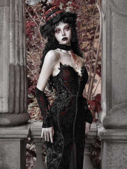 Romantic Goth Deep V-neck Sweetheart Neckline Vampire Mermaid Dress