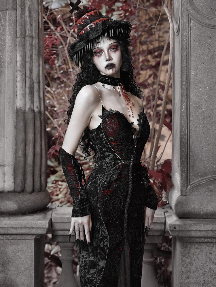 Romantic Goth Deep V-neck Sweetheart Neckline Vampire Mermaid Dress
