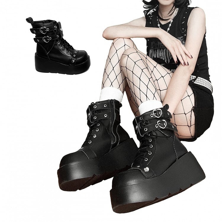 Punk Studs Black Platform Ankle Boots