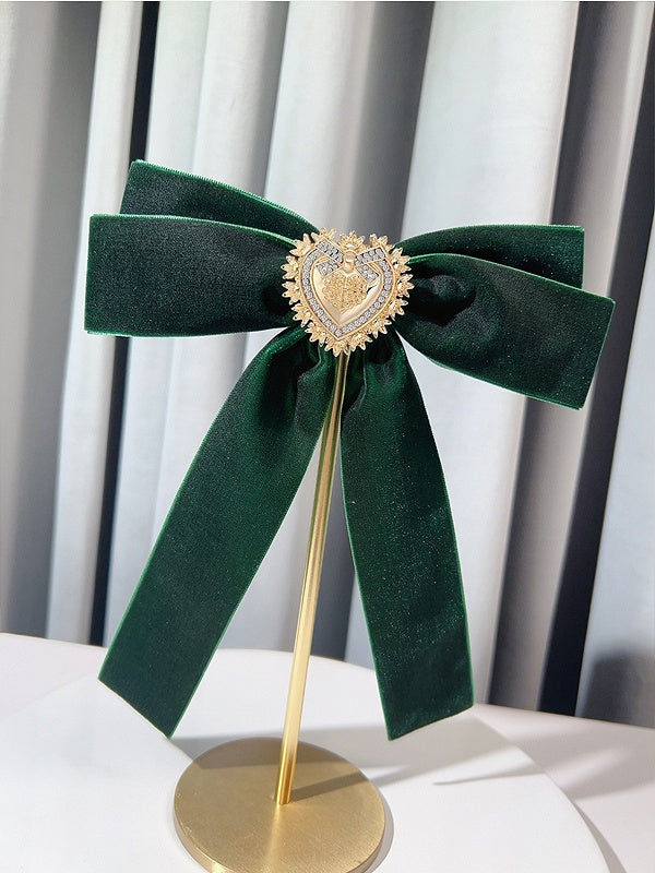 Red/Black/Green Bow Tie With Detachable Rhinestone Heart Brooch