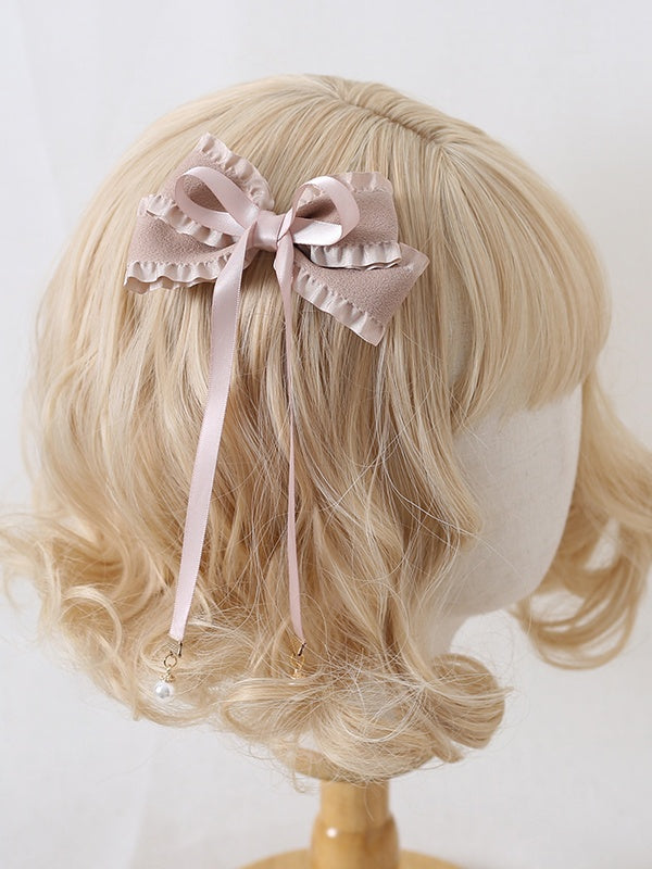 8 Colors Cute Bowknot Ribbon Hairclip with Bead Decorations