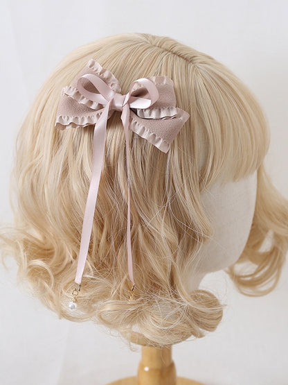 8 Colors Cute Bowknot Ribbon Hairclip with Bead Decorations