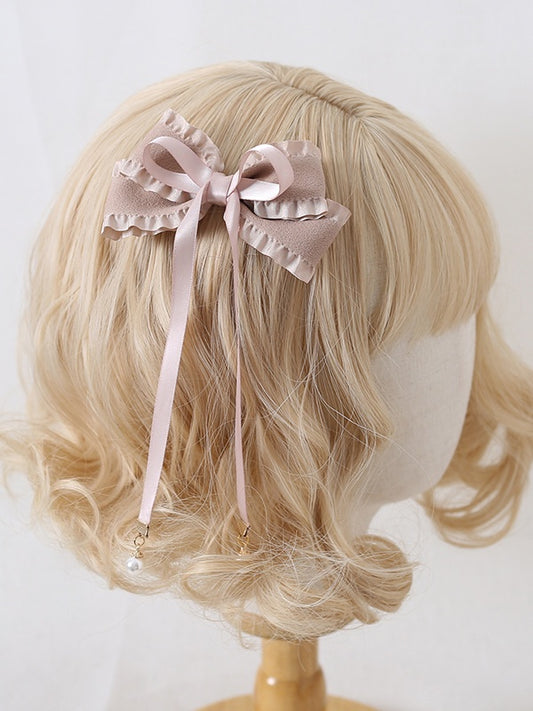 8 Colors Cute Bowknot Ribbon Hairclip with Bead Decorations