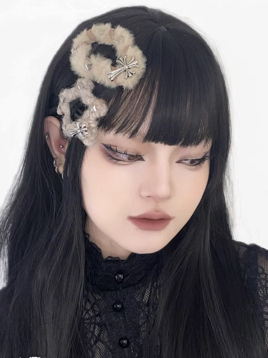 Cross Decorated Light Coffee Plush Star/Cloud Shaped Hairclip