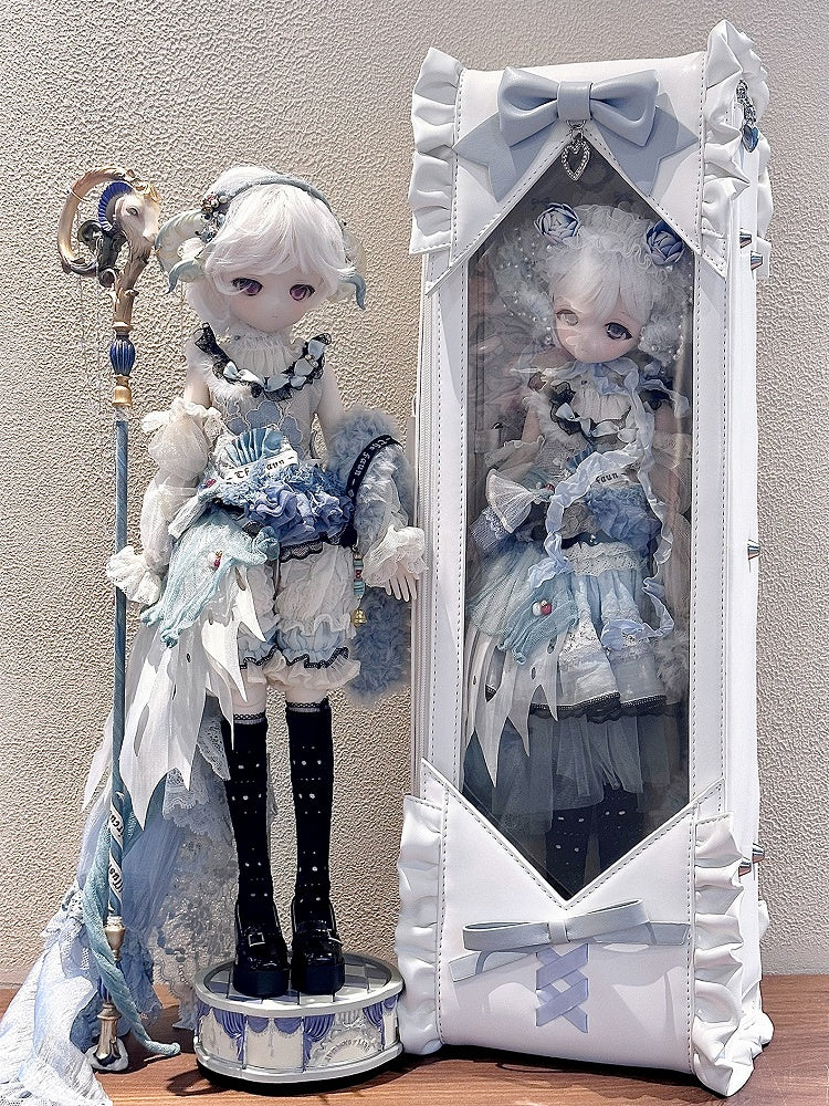 White&Blue Bowknot Details Diamond Pattern 1/4 Scale BJD Doll Bag with Two Straps
