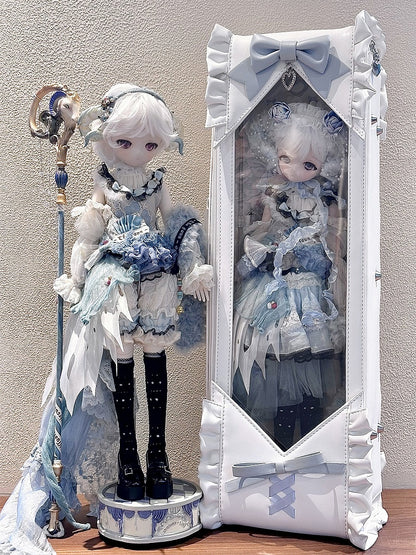 White&Blue Bowknot Details Diamond Pattern 1/4 Scale BJD Doll Bag with Two Straps