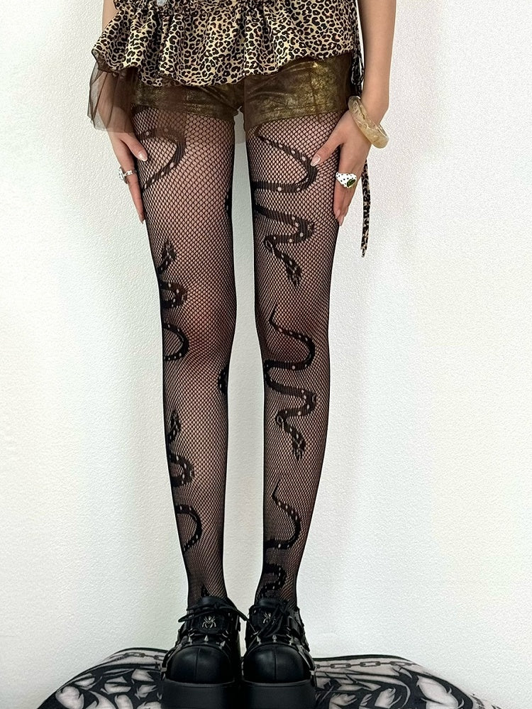 Black Y2K Snake Pattern Tights
