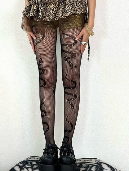 Black Y2K Snake Pattern Tights