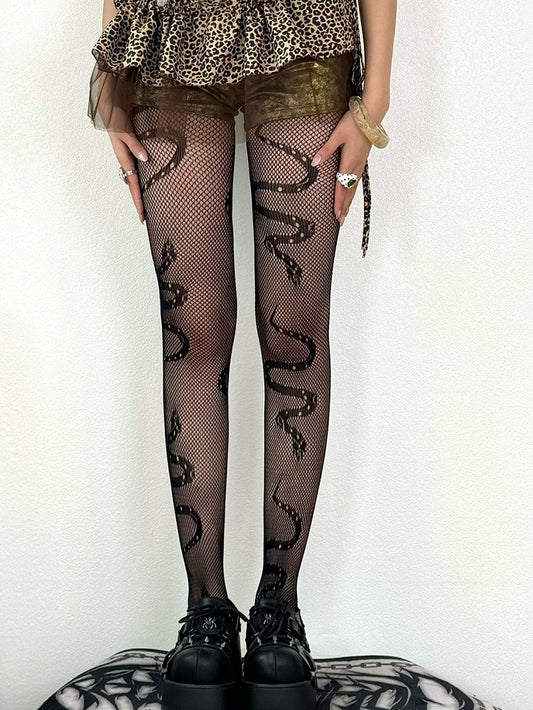 Black Y2K Snake Pattern Tights