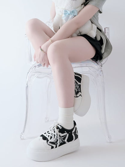 Black Y2K Star Applique Platform Sneakers