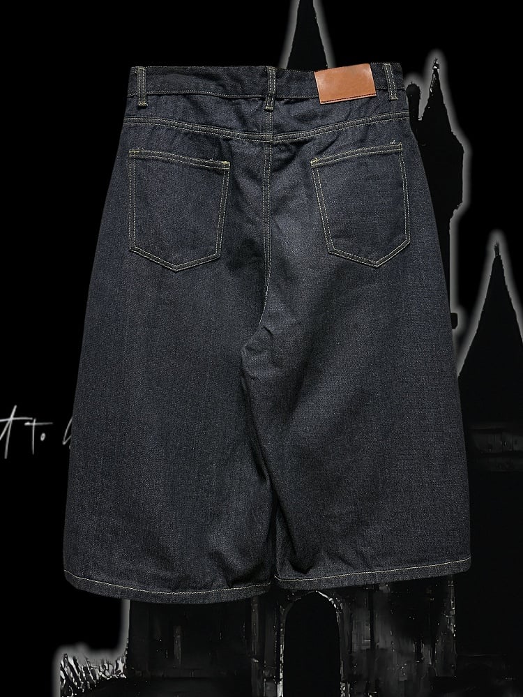 Dark Blue Y2K Cross Applique Distressed Holes Design Wide-Leg Cargo Shorts