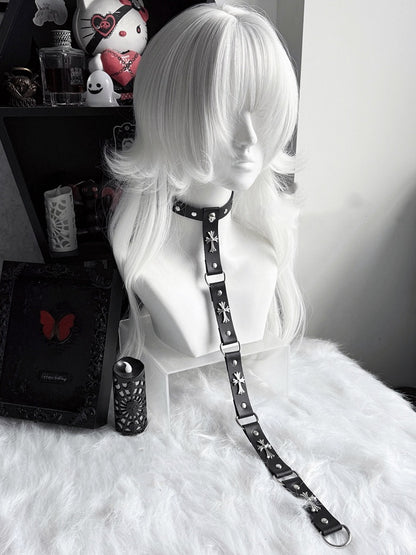 Punk Black/Red PU Cross and Stud Embellished Chain Choker