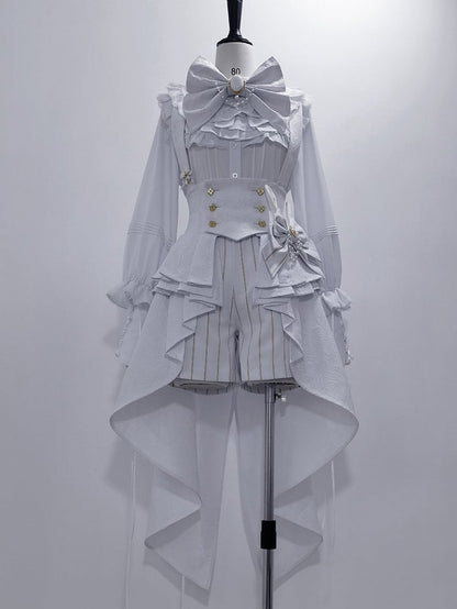 Bunny Theater White Cascading Flounce Hem Pleated Peplum Waist Ouji Fashion Corset Belt