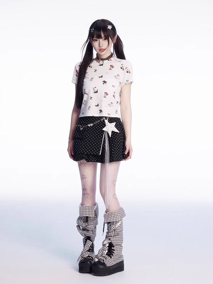 Black Polka Dot Thigh-Length Skirt