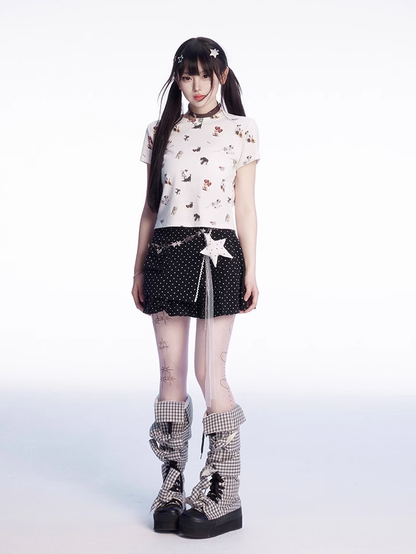 Black Polka Dot Thigh-Length Skirt