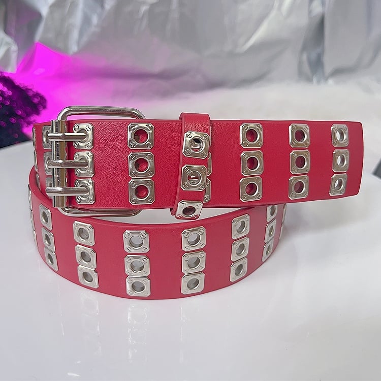 Black/Red/White Rock Punk PU Waist Belt