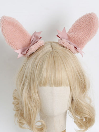 A Pair of Cute Lolita Dusty Pink Bows Plush Bunny Ear Hairclips