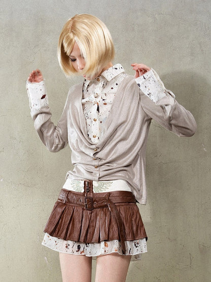 White Y2K Punk Rock Faux Two-Piece Shirt with Splatter Print