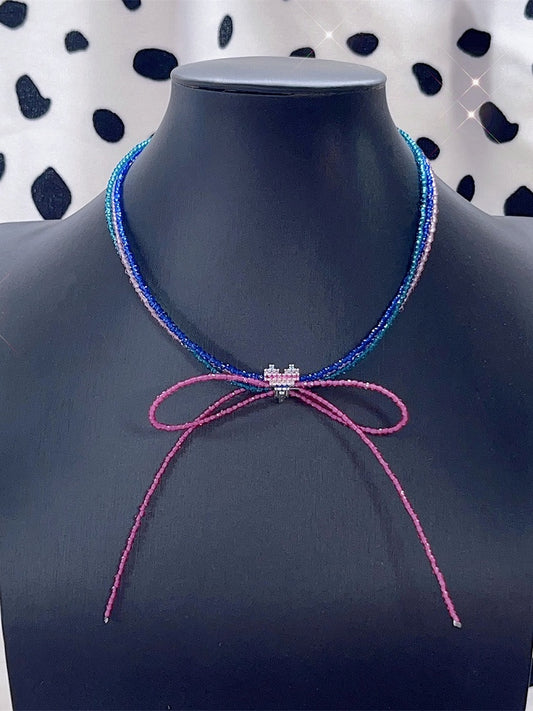 Colorful Y2K Heart Decorated Bowknot Design Beaded Choker