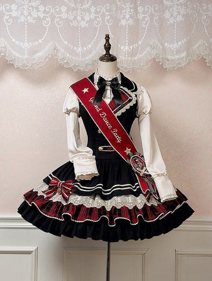 Red Embroidered Lolita Sash with Flower Disc