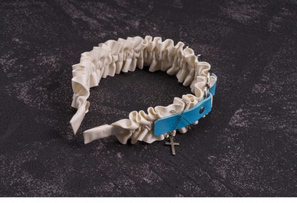 Heart Design Blue and White Cross Charm Ruffled KC with Pins