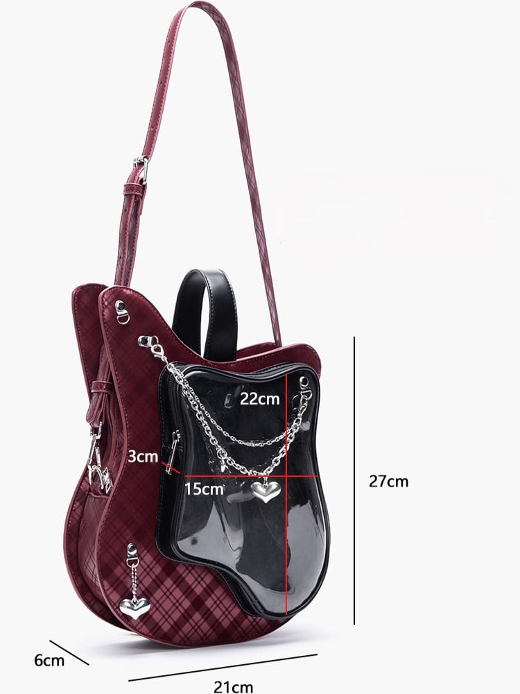 Dreamy 2-Way Y2K Style Cute Pink Guitar-Shaped Ita Bag With Heart Chain Accents