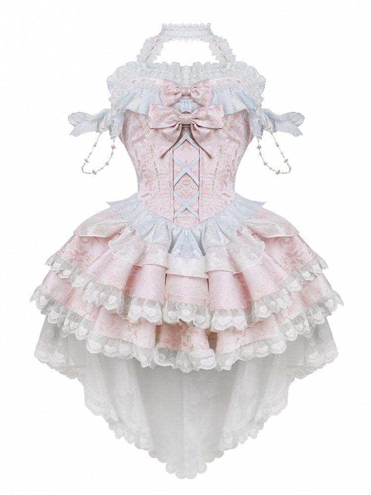 Enchanted Pink Jacquard Dress Tiered Skirt with Beaded Details