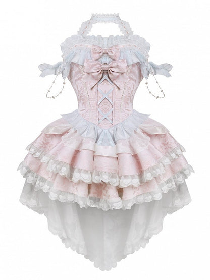 Enchanted Pink Jacquard Dress Tiered Skirt with Beaded Details