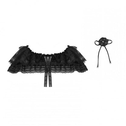 White / Black Tulle Shawl with Rose Brooch