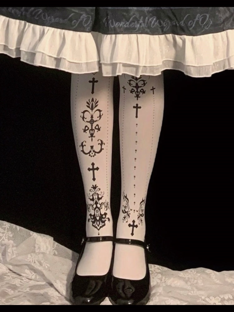 3 Colors Gothic Lolita Cross Print Tights