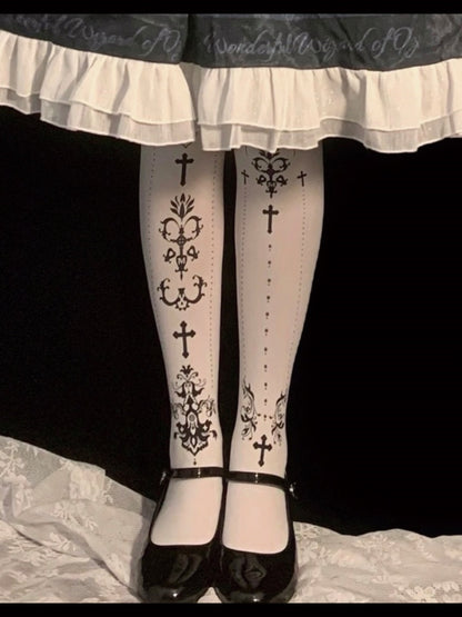 3 Colors Gothic Lolita Cross Print Tights