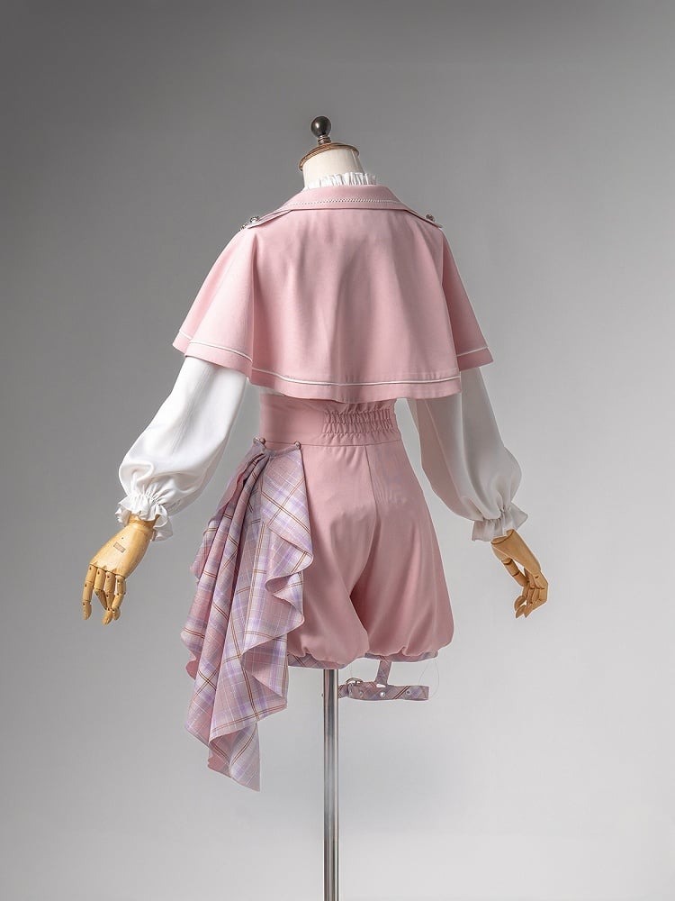 Pink and White Prince Ouji Lolita Outfit - White Shirt + Pink Cape + Pink High Waist Shorts