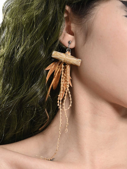 Brown Millard Fashion Leaf Tassel Ear Cips