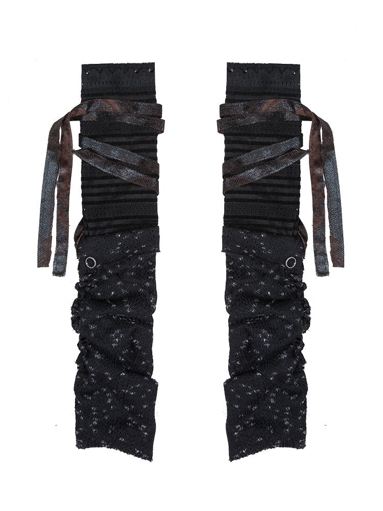 Y2K Black Punk Rock Ruched Leg Warmers with Self-tie Straps & Side Button