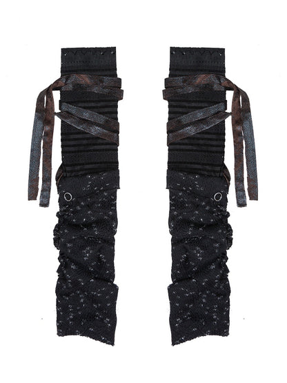 Y2K Black Punk Rock Ruched Leg Warmers with Self-tie Straps & Side Button
