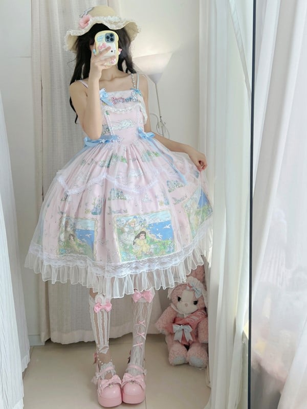 White/Black Lolita Y2K Under-knee Stockings With Pink Rabbit Ears And Bowknot Details