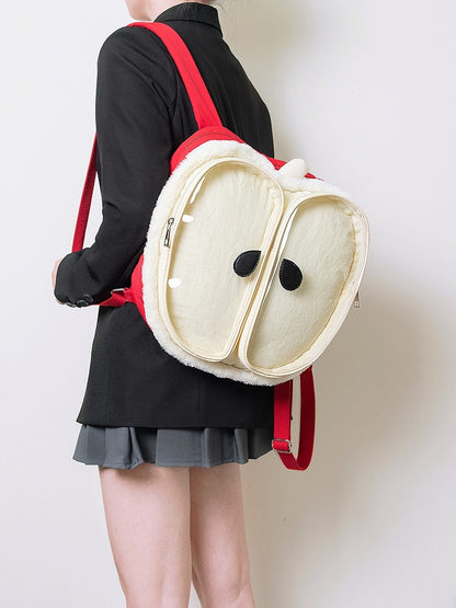 Kawaii Red Apple-Shaped Ita Backpack With Plush Trim