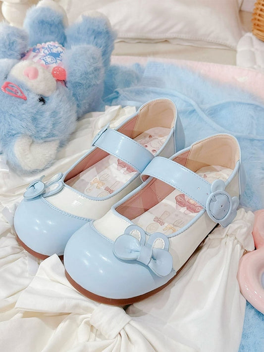 Blue Bunny Ear Bowknot Decorated Bear Buckle Flats