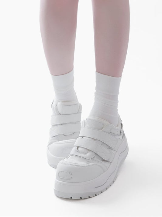 White Velcro Strap Closures Platform Sneakers