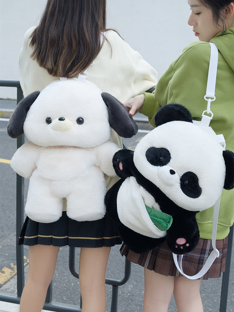White 35cm/50cm Plush Baby Dog Backpack Detachable Shoulder Straps