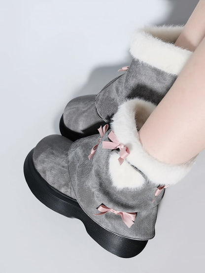 Bow Accents Gray Sweet Winter Boots