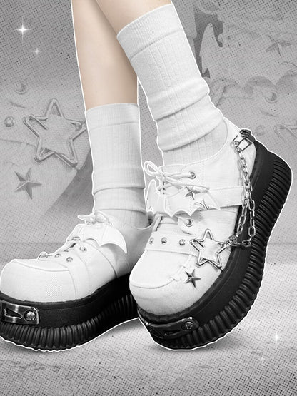 Star-shaped Studs and Chains Gothic White Bat Wings Platforms Punk Shoes