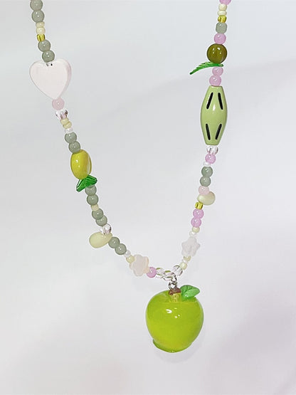 Green Apple Y2K Pendant Beaded Necklace
