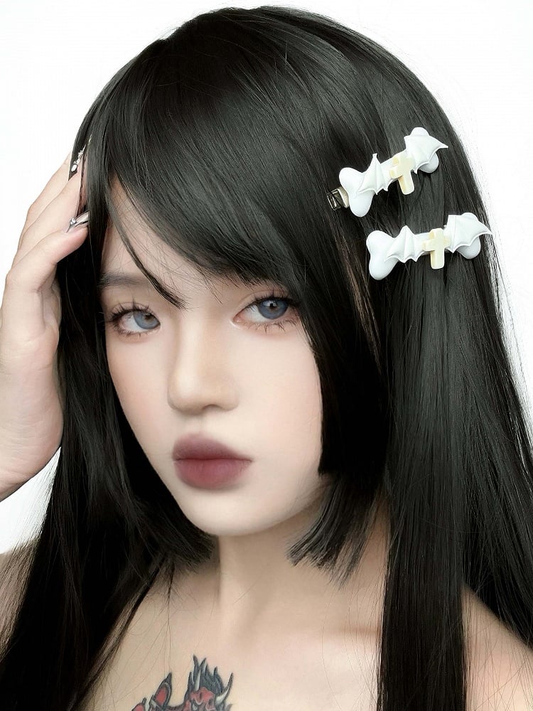 Gothic Punk White Halloween Cross Bone-shaped Hairclip with Bat Wings